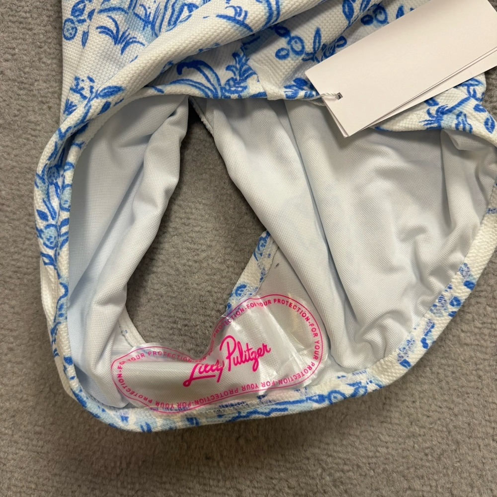 NWT Lilly Pulitzer Size 8 Aemma Ruffle Swim Suit White Blue Tall Tales Giraffe - Picture 4 of 13